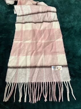 Pink Plaid Fringe Wrap Scarf